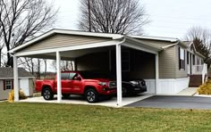 mobile homes with carports Backyard Mobile Home Ideas, Carports For Mobile Homes, Carport For Mobile Home, Carports In Front Of House, Adding Garage To Mobile Home, Doublewide Mobile Home With Garage, Double Wide With Carport, Mobile Home Farmhouse Remodel Exterior, Garage Attached To Mobile Home