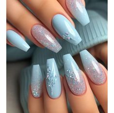 Winter Nails Oval, Baby Blue Winter Nails, Blue Winter Nails, Nails Oval, Rusty Nail, Blue Nail Designs, Blue Nail, Blue Winter, Types Of Nails