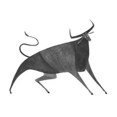 a drawing of an antelope in black and white, with long horns on it's back