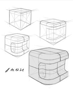 three different views of the same object, one with an open lid and one without