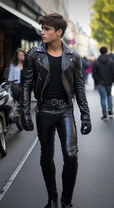 Boys Leather Jacket, Stylish Men Wear, Red Leather Boots, Leather Clothes, Men's Necklaces