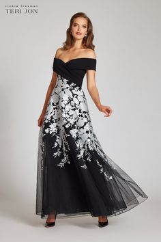 Jacquard One Shoulder Side Ruffle Gown | Teri Jon – Terijon.com Floral Embroidered Gown, Elegant Shirt Dress, Mother Of The Groom Gowns, Ruffle Gown, Mother Of Bride Outfits, Taffeta Fabric, Mob Dresses, White Floral Dress, Sash Belt