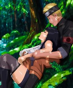 naruto and sashika hugging in the woods