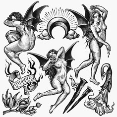 an old school tattoo design with angels and demons