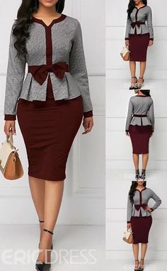 Ericdress Bodycon Long Sleeves Color Block Women's Dress Chic Skirts, فستان سهرة, African Fashion Women