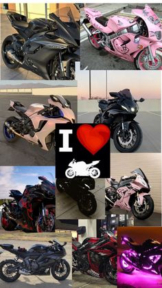 many different types of motorcycles are shown in this collage with the words i love them