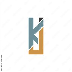 the letter k is made up of two colors and has an arrow on top of it