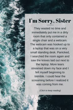 the poem i'm sorry, sister is written in front of an ocean wave