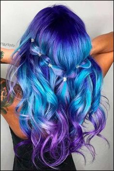 Cool Purple Hair, Pretty Galaxy, Blue And Purple Hair, Purple Ombre Hair, Blue Ombre Hair, Ombre Purple, Short Ombre Hair, Galaxy Hair, Nails Ombre