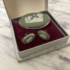 Vintage Wedgewood Sage Green Jasperware And Sterling Silver Oval Pin & Earrings From Presumably From 1960’s. Pin Earrings, Earrings Color, Jewelry Vintage, Sage Green, Vintage Jewelry, Jewelry Earrings, Women Jewelry, Sterling Silver, Green