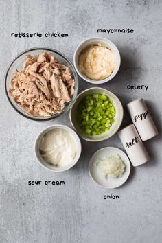 the ingredients for this meal include chicken, sour cream, mashed potatoes and celery