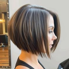 Curved Bob Hairstyles, Straight Stacked Bob, Choppy Stacked Bob Hairstyles, Slanted Bob Haircut Short Hair, Sophisticated Bob Hairstyles, Short A Line Bob With Bangs, Short Aline Bob Stacked, Bobcut Hairstyles Short For Round Face, Razorcut Bob