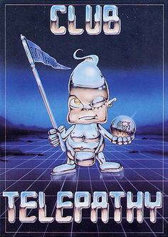 an advertisement for telepathy featuring a cartoon character holding a football helmet and flag