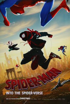 the poster for spider - man into the spider - verse is shown in this image