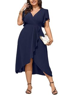 PRICES MAY VARY. MATERIAL: The Plus Size Dress Is Made Of 95% Polyester 5% Elastane, Soft Fabric With Good Breathability Makes The Dress Light And Skin-Friendly, Creating An Exclusive Cool And Pleasant Summer Day For You DESIGN: Faux-Wrap V Neck Maxi Dress, Plus Size Dress For Women Summer. This Plus Size Wrap Dress Combine High Split Design And High Waist Design, Which Make The Visual Effect Of Long Legs And Lengthens The Proportion Of The Lower Body, Showing Your Beautiful Body Curve FEATURE: Women Plus Size Dresses / High Split Dresses For W Plus Size Cocktail Dress Wedding Guest Casual, Cocktail Dress For Short Curvy Women, Plus Size Cocktail Dress Wedding Guest Semi Formal, Young Men Dress Attire, Dresses For Apple Shaped Women Over 40, Mid Size Formal Dress, Plus Size Big Stomach Outfit, Plus Size Dresses To Wear To A Wedding As A Guest Classy, Summer Wedding Guest Dress Plus Size