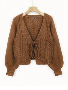 Women's Deep V-Neck Long Sleeve Tie Front Casual Loose Comfortable Cardigan,Long Sleeve Tops Camel Casual  Long Sleeve Knitwear Plain  Slight Stretch  Women Clothing, size features are:Bust: ,Length: ,Sleeve Length: Cardigan Casual, Brown Cardigan, Tie Front Cardigan, Casual Cardigans, Cute Bow, Inspiration Mode, Cropped Cardigan, Clothing Size Chart, Womens Clothing Sizes