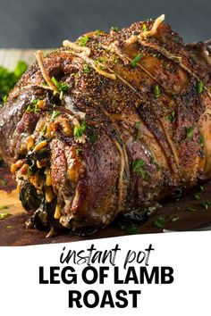 the leg of lamb roast with herbs on top