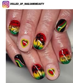 44+ Jamaican Nail Designs for 2024 - Nerd About Town Rasta Nails Design, Jamaica Inspired Nails, Jamaican Nails Ideas, Rasta Nails, Reggae Art, Flag Nails, Jamaican Flag