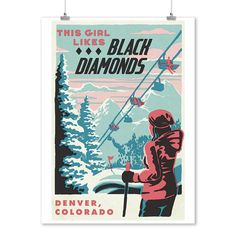 Denver, Colorado, Ski Black Diamond, Lantern Press Artwork, Art Prints and Metal Signs Art Lantern Press Alta Utah, Utah Ski, Birch Wood Wall, Colorado Ski, Hang Art, Rustic Home, Custom Posters, Denver Colorado, Hanging Art