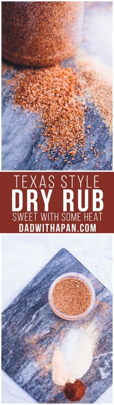 the texas style dry rub is shown in three different pictures