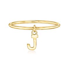 Ross-Simons - 14kt Yellow Gold "J" Initial Charm Ring Size 6. RS Pure. Modern designs that complete your outfit and complement your personality. Our simple 14kt yellow gold ring dangles a dainty "J" initial charm, adding a special touch to your stylish stacks. Choose a letter that represents your own name, nickname, significant other, child or pet - whatever you wish! 1/16" wide. 14kt yellow gold initial charm ring. Adjustable Yellow Gold Initial Ring Fine Jewelry, Gold Initials Charms In 14k Gold, Elegant Gold Initials Charms, Yellow Gold Initial Pendant Jewelry With Logo Charm, 14k Gold Initials Charms, J Initial, Charm Ring, Gold Initial, Charm Rings