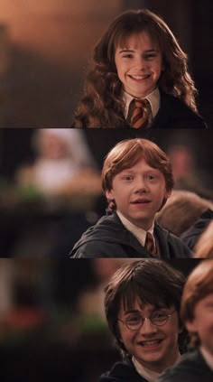 harry potter and hermione's hogwarts are making funny faces for the camera