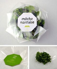 three pictures of different types of vegetables in plastic bags