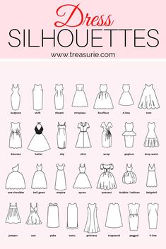 the dress silhouettes are shown in black and white