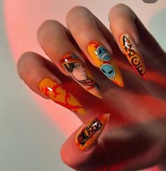 One Punch Man Nails, Ace One Piece Nails, Ace Nails One Piece, One Piece Anime Nails Designs, Cowboy Bebop Nails, One Piece Nail Art Luffy, One Piece Nails Design, Zoro Nail Art, One Piece Inspired Nails