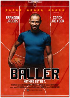 Basketball Movie Poster with smiling man holding basketball in blue shirt Basketball Movies, Custom Basketball, A Basketball, Team Player, Digital Artists, Die Hard