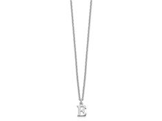 Rhodium over sterling silver cut-out letter "E" initial necklace with polished finish and lobster claw clasp. Chain measures approximately 18"L x 1/16"W, charm measures 7/16"L x 1/4"W. Silver E Necklace, Silver Letter Necklace, E Necklace, E Initial Necklace, Silver Letter Initial Necklace, E Necklace Letter, Letter E Necklace, Silver Sterling Initial Letter Necklace, Cut Out Letters