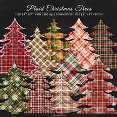 plaid christmas trees clip art set