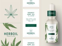 the label for herboil is shown next to an image of leaves and herbs