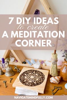 create a meditation space Yoga Space At Home Small Bedrooms, Yoga Space In Bedroom Ideas, Home Office And Yoga Space, Workout Meditation Room, Creating A Meditation Space At Home, Corner Altar Ideas, Meditation Corner In Living Room, Meditation Table Ideas, Meditation Altar Ideas Bedroom