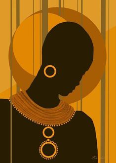 the silhouette of a woman wearing a gold necklace and an orange circle around her neck