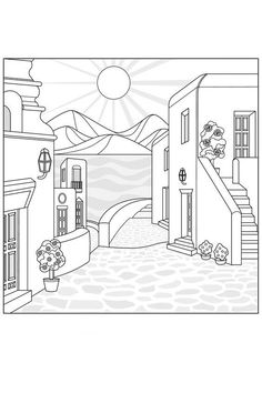 a coloring page with the words color therapy on it and an image of a house