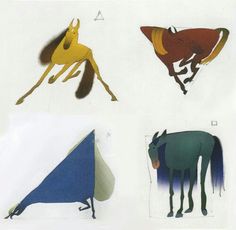 four different types of horses are shown in this drawing style, including one horse and the other