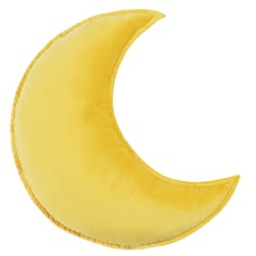 a yellow pillow with a crescent on it's side, sitting in front of a white background