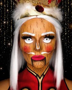 The Nutcracker Christmas Makeup With White Coloured Contacts Christmas Special Effects Makeup, Winter Sfx Makeup, Sfx Christmas Makeup, Christmas Sfx Makeup, Makeup Teaching, Nutcracker Makeup, Uv Contact Lenses, The Nutcracker Christmas, Color Contacts For Halloween