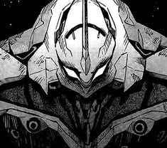 the head and shoulders of an anime character in black and white with space behind it