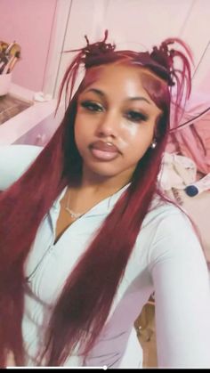 Dark Red Quick Weave, Red Wig Styles For Black Women, Braids Hairstyles Baddie, Birthday Wig Hairstyles For Black Women, Wig Frontal Hairstyles, Red Wig Hairstyles, Red Wig For Black Women, Birthday Wig Hairstyles, Red Weave Hairstyles