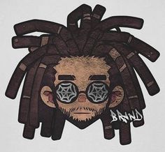 a drawing of a man with dreadlocks on his head and glasses in front of him