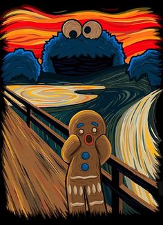 an image of a cookie man and cookie monster in front of the scream