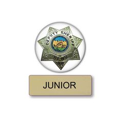 a badge with the word junior on it and a police badge in front of it