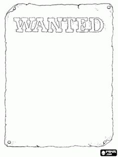 a wanted sign with the word wanted on it, in black and white coloring pages