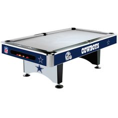 an image of a cowboys pool table with the word cowboys written on it in blue and white