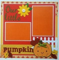 a scrapbook page with pumpkins and a flower on it's front cover