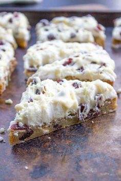 starbuck's white chocolate cranberry bliss bars on a baking sheet with text overlay