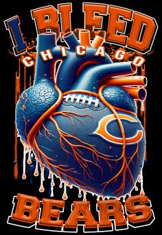 an orange and blue heart with the chicago bears on it