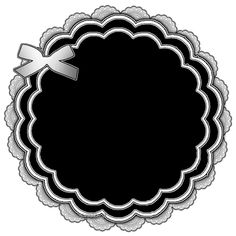 a black and white circular frame with an arrow on the top, surrounded by lace